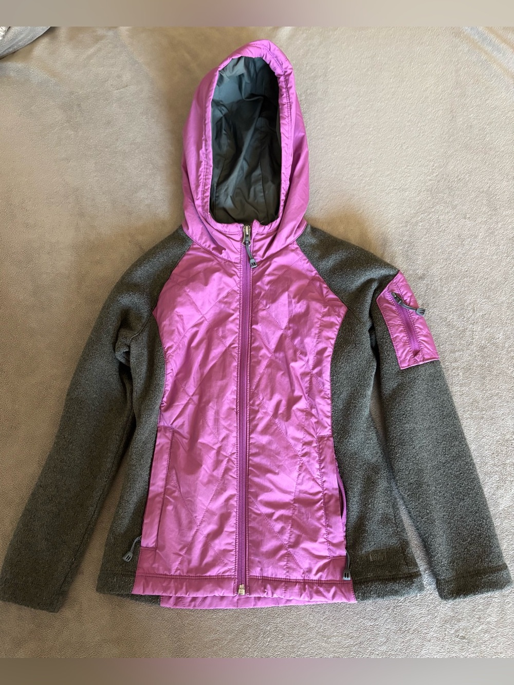 REI Girls' Purple and Gray Hooded Jacket